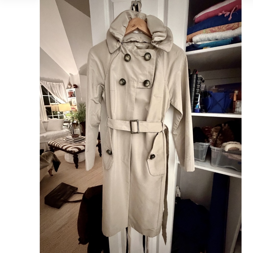 Charles Chang-Lima Beige Tan Silk Wool Trench Raincoat Sz 4